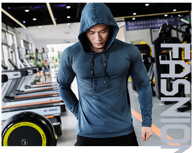 Mens Fitness Tracksuit Running Sport Hoodie Gym Joggers Hooded Outdoor Workout Athletic Clothing Muscle Training Sweatshirt Tops - reetell