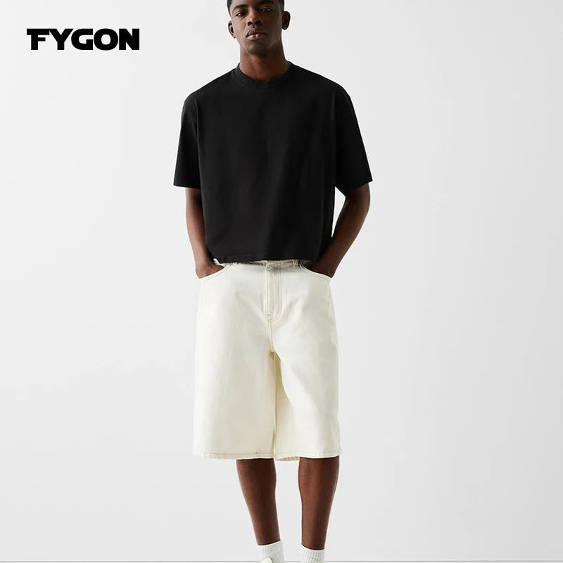 Fygon 2024 Summer Boxy Fit Cropped 100% Cotton T-shirts Oversized O-neck Solid Color Basic Short Sleeves Street Design Tops - reetell