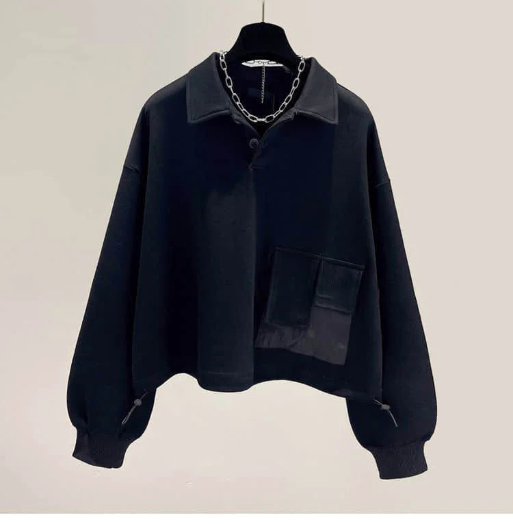 2024 Spring Autumn Trendy Pullovers Women Loose Casual Thin Tops Drawstring High Waist Sweatshirt Korean Long-sleeved Short Coat - reetell