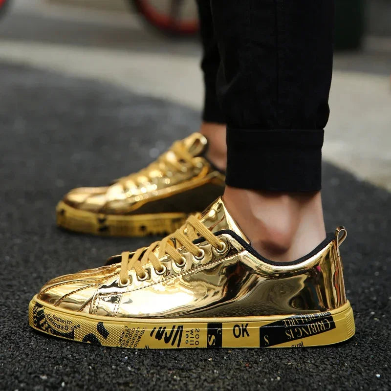 Couple Gold Silver Jogging Sneakers Men Hip Hop Casual Unisex Shoes Tennis Women Running Trainers Clunky Streetwear Footwear - reetell