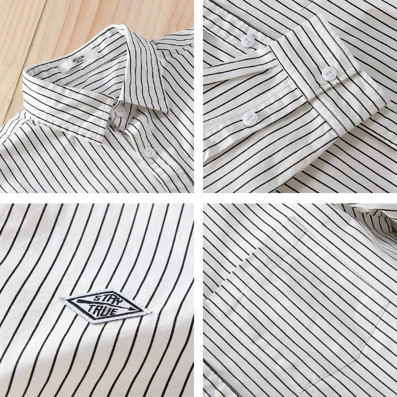 2024 Spring Autumn New Cargo Striped Long Sleeve Shirts for Men Clothing 100% Cotton Casual Soft Streetwear FY9678