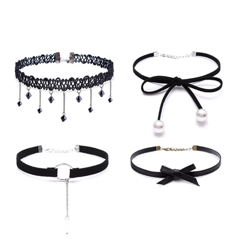 Chokers for Parties Beads Bow Flowers Circular Crown Pearl Tassels Gothic Sexy Lacy Lace Women Necklaces Neck Jewelry Girl Gift