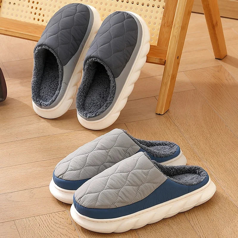 Bebealy Winter Men Shoes Winter Short Plush Men Slippers Outdoor Fur Non-slip House Shoes Casual Fuzzy Soft Cozy Men Shoes Women