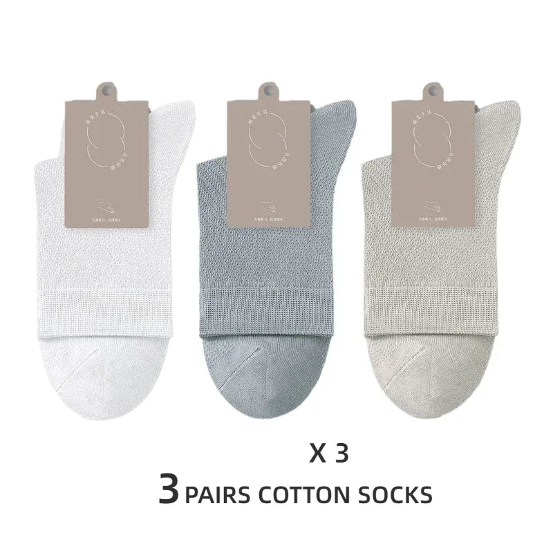 5 Pairs Men High Quality 96% Pure Cotton Socks Antibiosis Business Deodorant Sock Mesh Breathable Male Solid Color Casual Summer