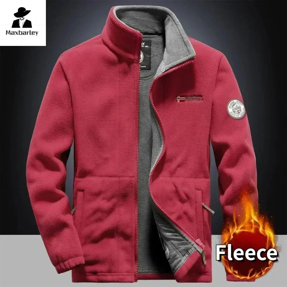 Winter Warm Fleece Jacket Men's Climbing Double Thickened Pocket Jacket Outdoor High Collar Windproof Ski Sweatshirt Coat Men - reetell