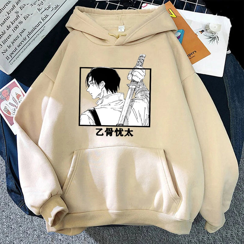 Autumn Winter Casual Anime Okkotsu Yuta Print Hoodies Solid Color Long Sleeve Hooded Pullovers Sweatshirts - reetell