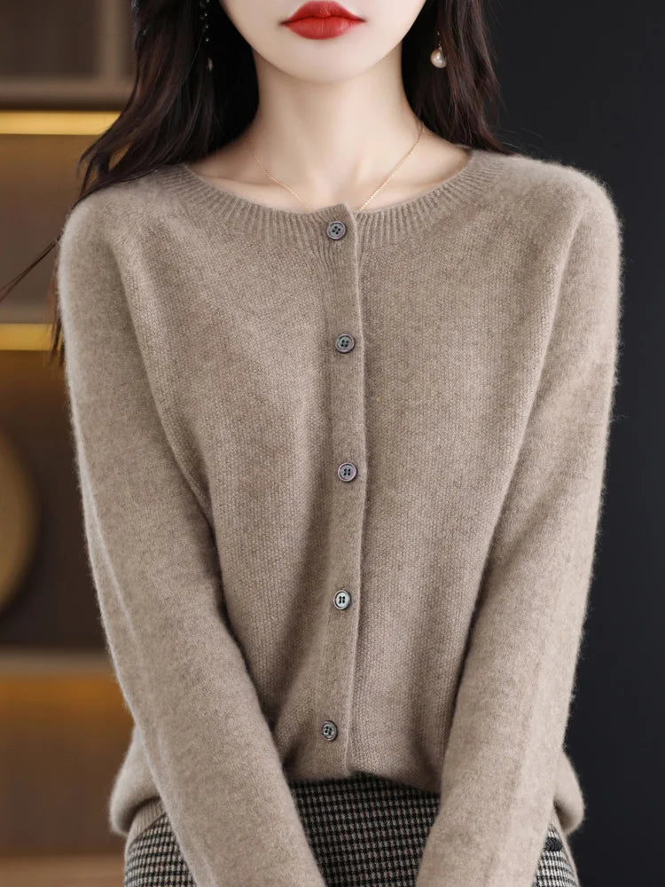 High Quality Round Neck Long Sleeve Cashmere 100% Merino Wool Pullover Women Sweater Coat Top - reetell