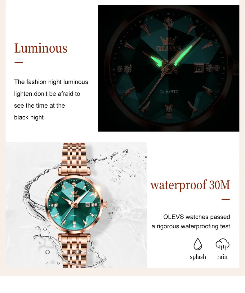 OLEVS 5536 Luxury Brand Diamond Quartz Women's Watch Fashion Elegant Rose Gold Waterproof Women's Watch Bracelet Set Reloj Mujer