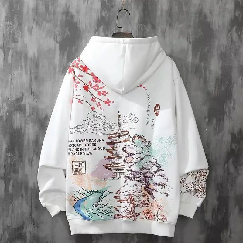 Deeptown Chinese Style Anime Print Hoodie Women Harajuku Oversize Sweatshirt Female Letter Winter Long Sleeve Pullover Tracksuit - reetell