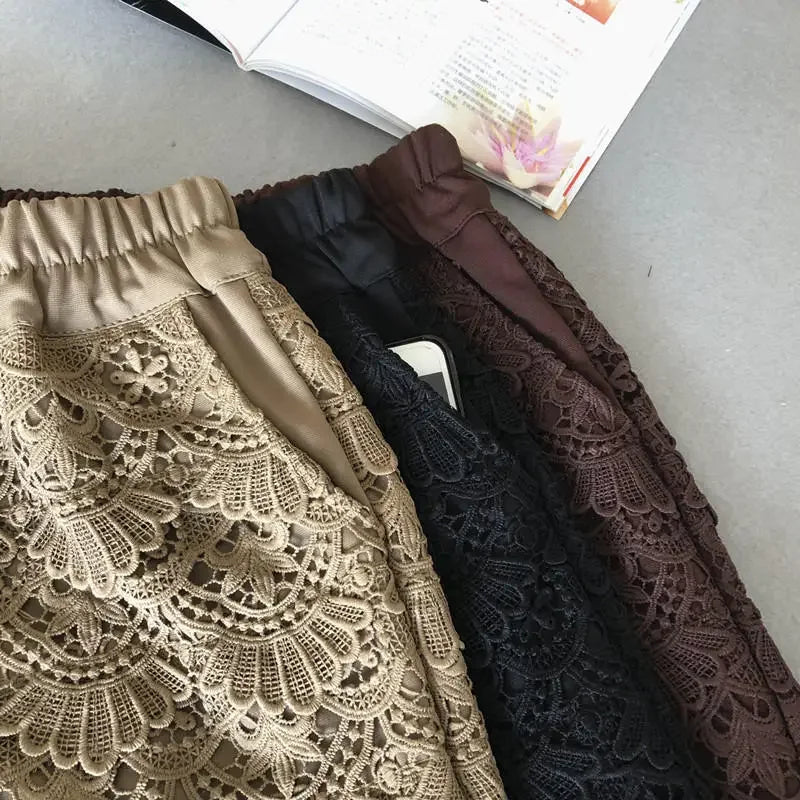 Lace Shorts Women Spring Autumn High Waist Shorts Elastic Wide Leg Short Shorts Black / White Ladies Sexy Short Feminino Q2248 - reetell