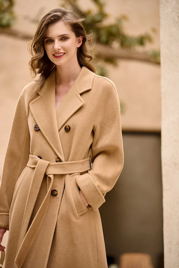 Women's Coat Double-sided 10% Cashmere 90% Wool Women's Long Coat Jacket, 2024 Winter New Long Cashmere Coat Women - reetell