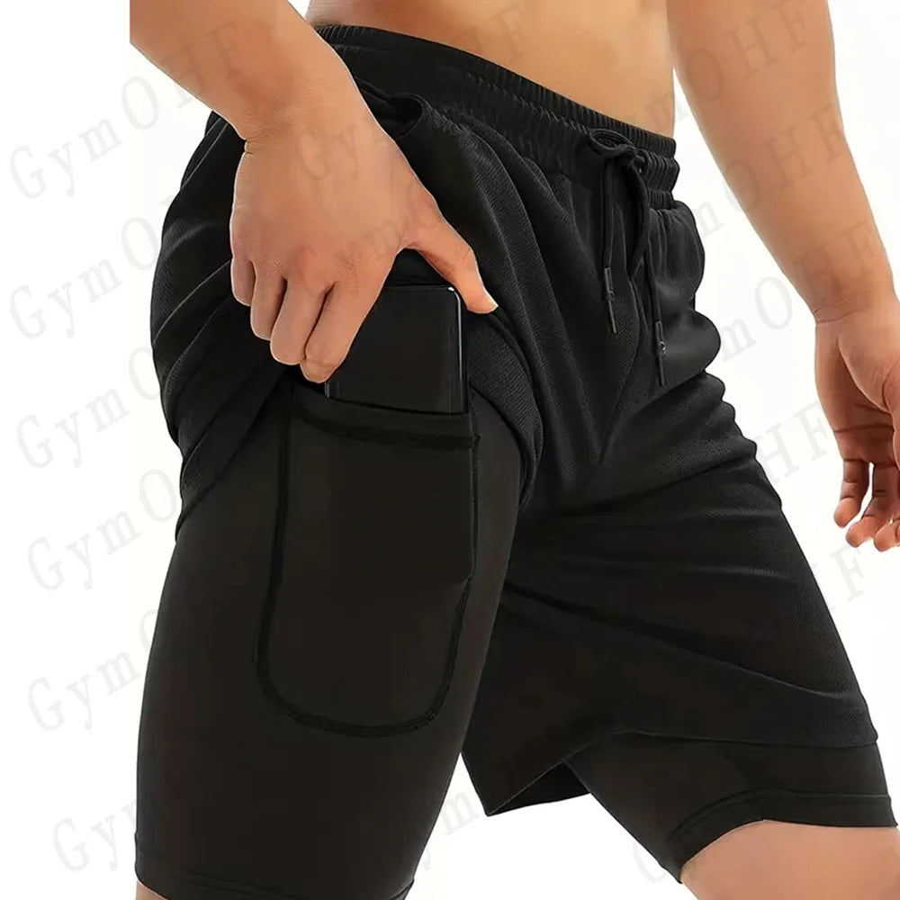 Goku Anime Running Shorts Men Fitness Gym Training 2 in 1 Sports Shorts Quick Dry Workout Jogging Double Deck Shorts - reetell