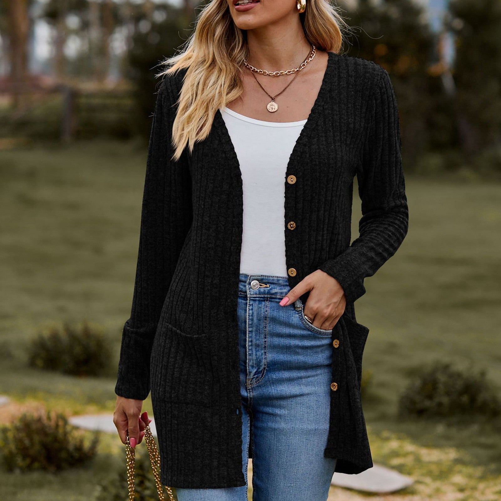 Women's Cardigan Sweater 2023 Autumn and Winter New Female Long Coat Twisted Rope With Button Solid Color Knitted Sweaters Women - reetell