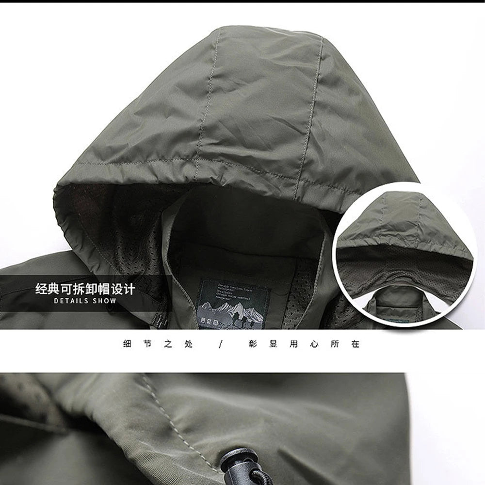 Brand Spring/Autumn Outdoor Coat Hiking Outdoors High Quality Men Stormsuit Zipper Embroidery Hooded Coat Rainproof Sports Jacke - reetell