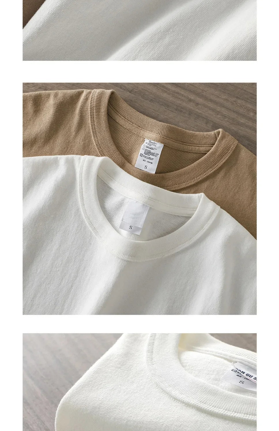 Double Yarn 400G Heavy Duty Short Sleeve T-shirt Men Summer Pure Cotton Thick Small Neckline Pure White American Half Sleeve - reetell