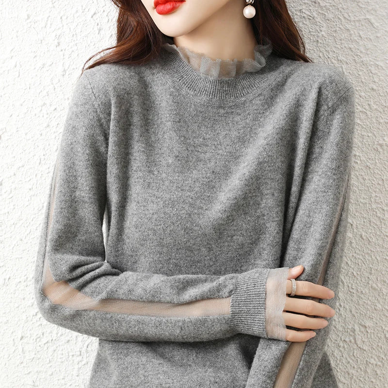 Lace collar Cashmere Elegant Women Sweater Knitted  Pullovers  Loose Soft Female Knitwear Jumper - reetell