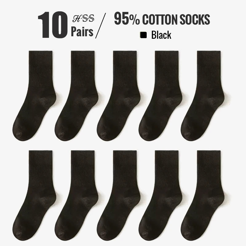 HSS 95% Combed Cotton Socks Men Business Dress Long Socks Casual Solid Color Spring Summer Black White Sock For Male Comfortable