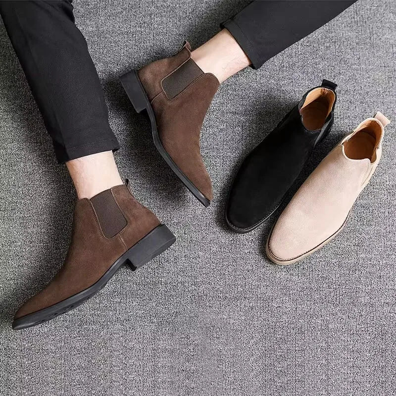 Men's Retro Classical Chelsea Boots Cow Suede Genuine Leather Men Fashion Ankle Boot Mens Casual Short Boots High-Top Shoes - reetell