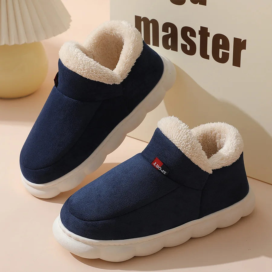 Bebealy Warm Winter Fur Men Slippers Indoor Fluffy Plush Men Shoes Outdoor Casual House Ankle Boots For Men Non-slip Soft Shoes