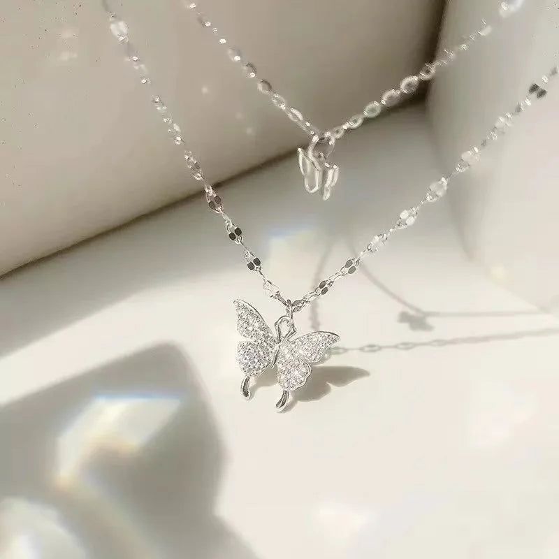 Imitation Pearl Beads Five-leaf Flower Pendant Double Layer Necklace for Women Fashion Daily Accessory Jewelry Birthday Gifts