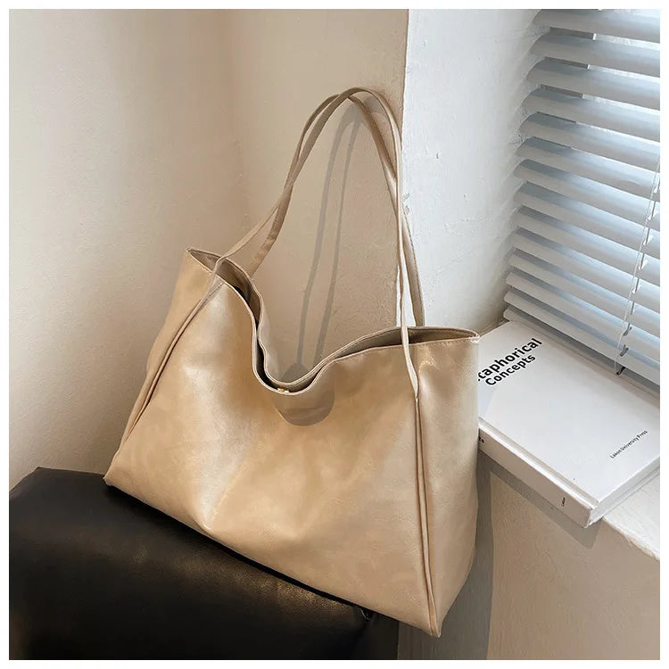 Women Tote Bag Fashion Underarm Pouch Large Capacity Soft Pu Leather Shoulder Bag Retro Crossbody Bag Casual Portable Bucket Bag