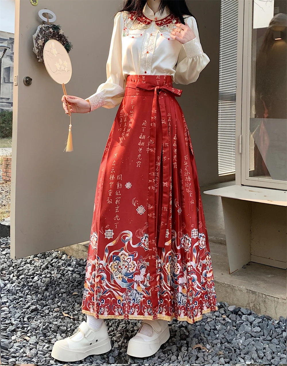 Vintage Maxi Chinese Style Horse Face Skirts for Women Saia One-piece Long Hanfu Pleated Skirt Woman Clothing Faldas Harajuku - reetell