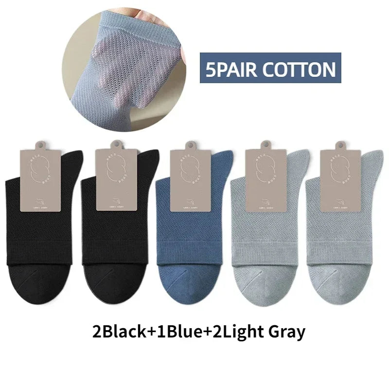 5 Pairs Men High Quality 96% Pure Cotton Socks Antibiosis Business Deodorant Sock Mesh Breathable Male Solid Color Casual Summer