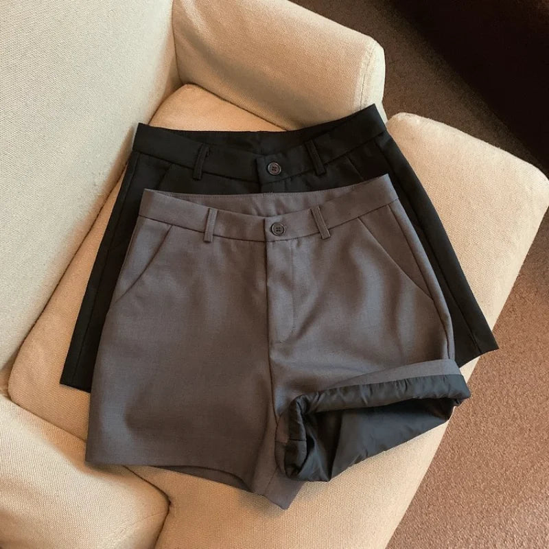 Summer Black Office Suit Shorts Woman Casual Fashion High Waist Wide Leg Shorts Women Chic All Match Gray Outwear Short New - reetell