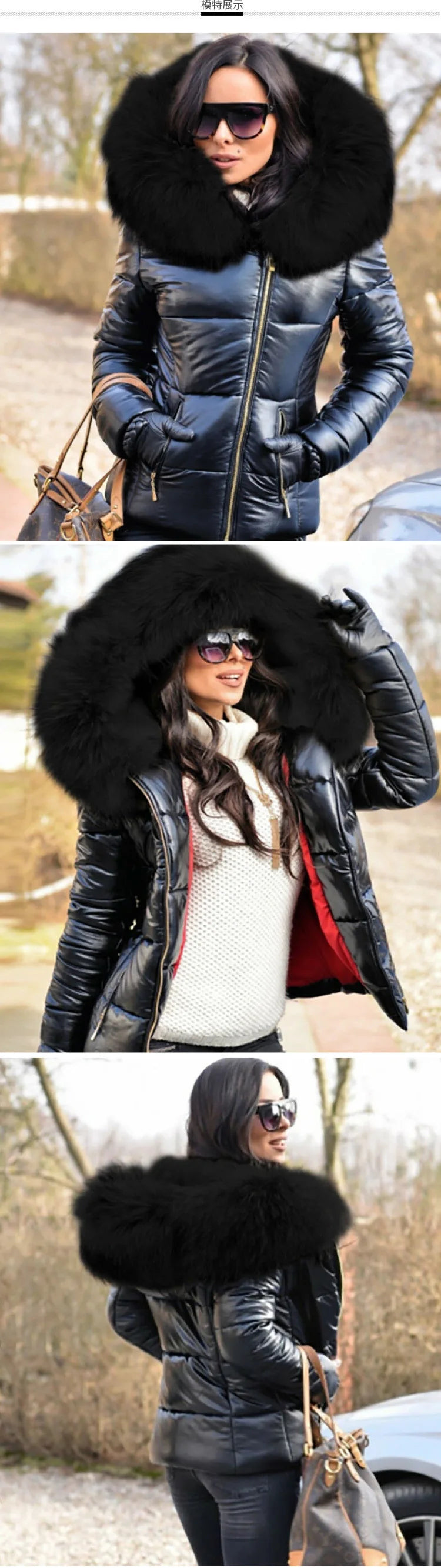 New Hood Solid Color Fur Hooded Jacket Autumn Winter New Women's Cotton-Padded Down Short Parka Coat Jacket Fashion Casual - reetell