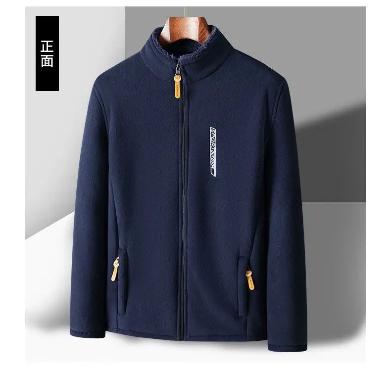 Winter Men Outdoor Fleece Jacket Casual Polar Fleece Cold-Proof Thickened Coat Lightweight Windproof Zipper Cardigan Warm Jacket - reetell