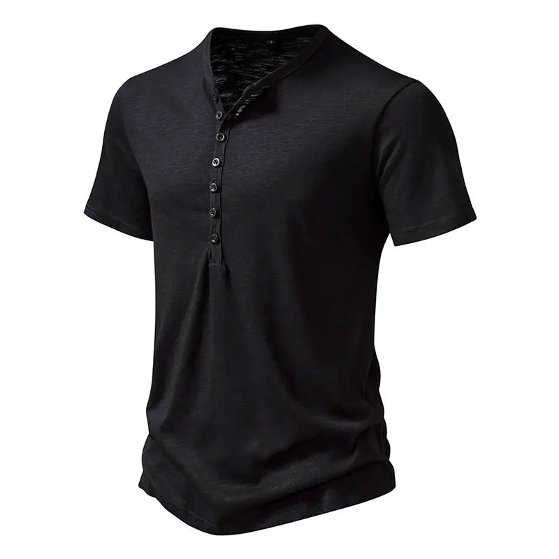 Men's Henley Shirt, Casual Fashion T-shirt, Basic Short Sleeve Top, 100% Cotton Lightweight Tee, Plus Size Camping T-shirt - reetell