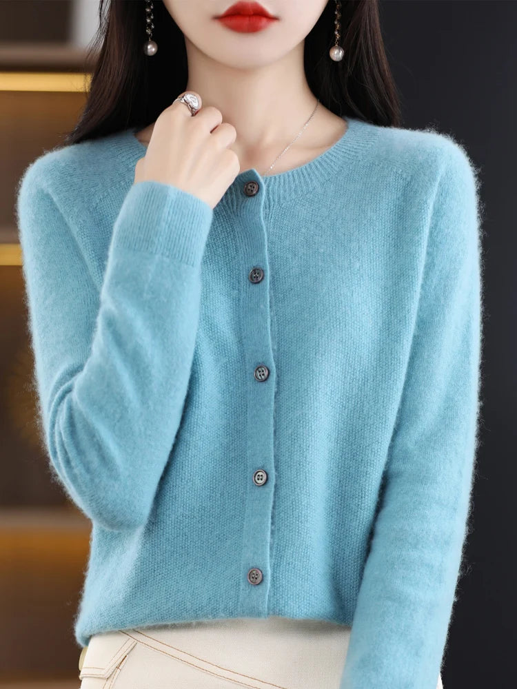 High Quality Round Neck Long Sleeve Cashmere 100% Merino Wool Pullover Women Sweater Coat Top - reetell