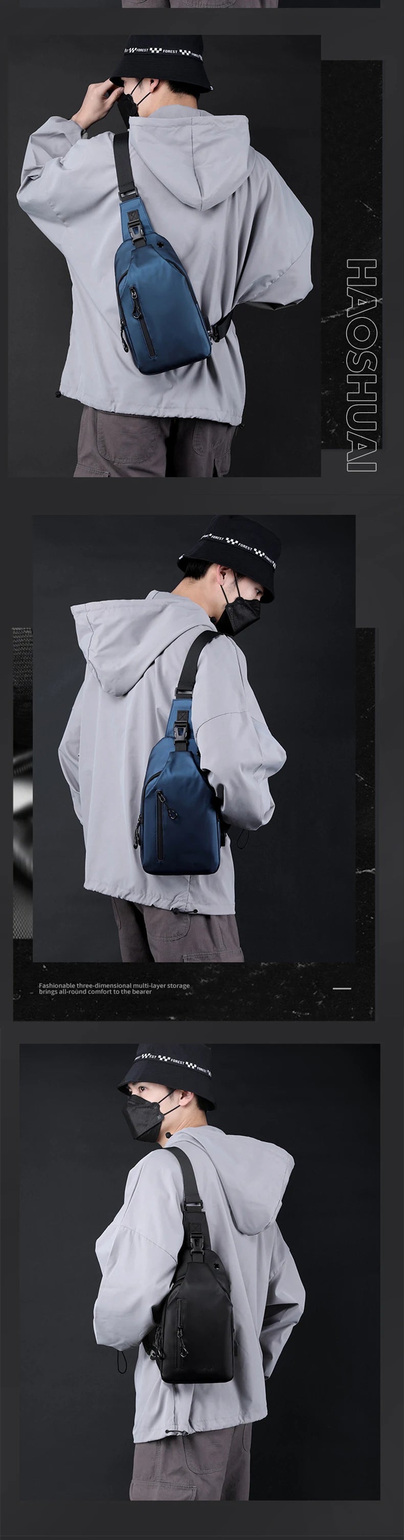 inmindhouse Chest Bag Fashion New Solid Color Men Chest Bag Outdoor Casual Fashion One Shoulder Crossbody Bag