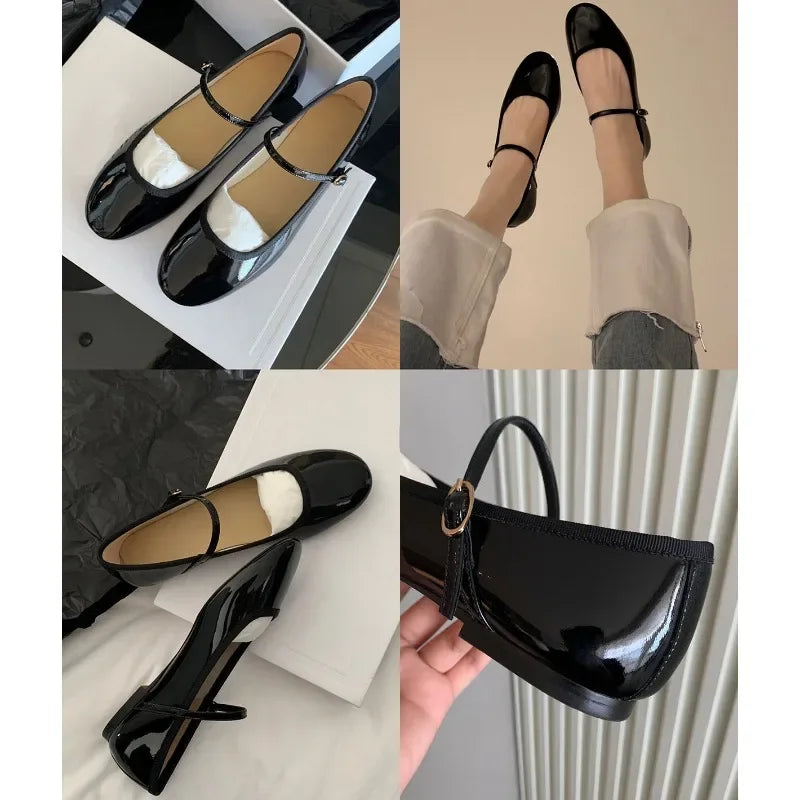 Zapatillas French Flat Bottomed Women Shoe Autumn Shallow Cut Mary Jane Shoe One Line Leather Shoe Ballet Single Shoe Women Shoe - reetell