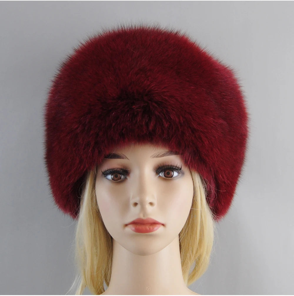 2024 Russian Style Female Round Cap Fashion Real Fur Hats Natural Fox Fur Women Winter Warm Bomber Hat Fluffy Popular Beanies - reetell