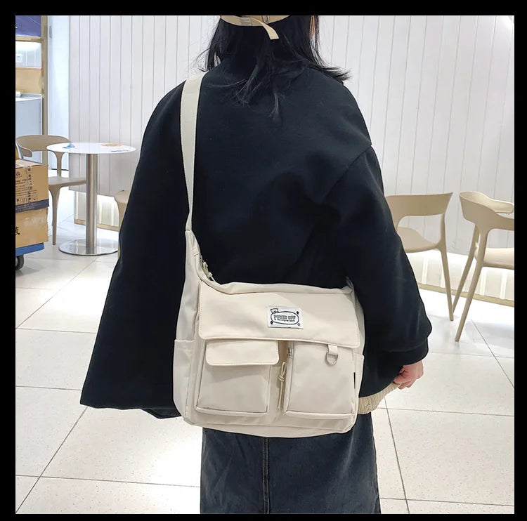 Korean Ulzzang Messenger Bag Women New 2023 Nylon Bags Multipockets Crossbody Bags For Women School Book Shoulder Bag Girls Sac - reetell