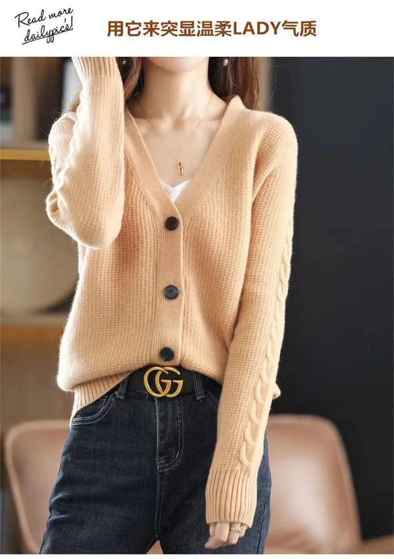 NewFall Fashion V Neck Women Knitted Sweater Cardigan Long Sleeve Soft Slim Sweater Outwear Femlae Solid Casual Knitted Sweater - reetell