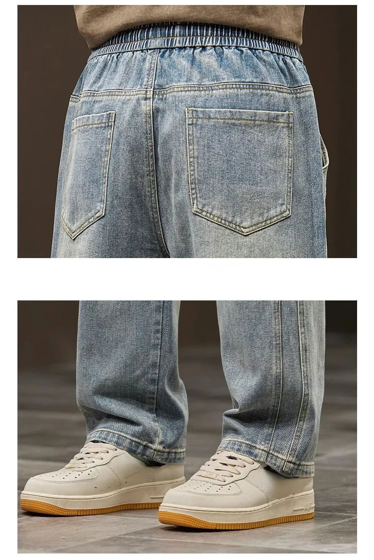 2024 Elastic loose straight jeans men wide legged denim men pants casual trousers Korean style men clothing  jeans pants man - reetell