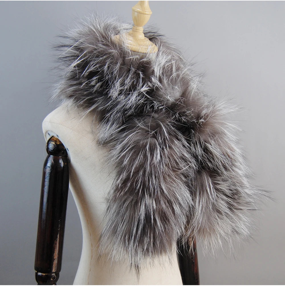 2024 New Women Winter Warm Natural Fox Fur Scarf Ring Knit Real Fox Fur Lady Fashion Neckerchief Scarves Women Real Fur Bandana - reetell