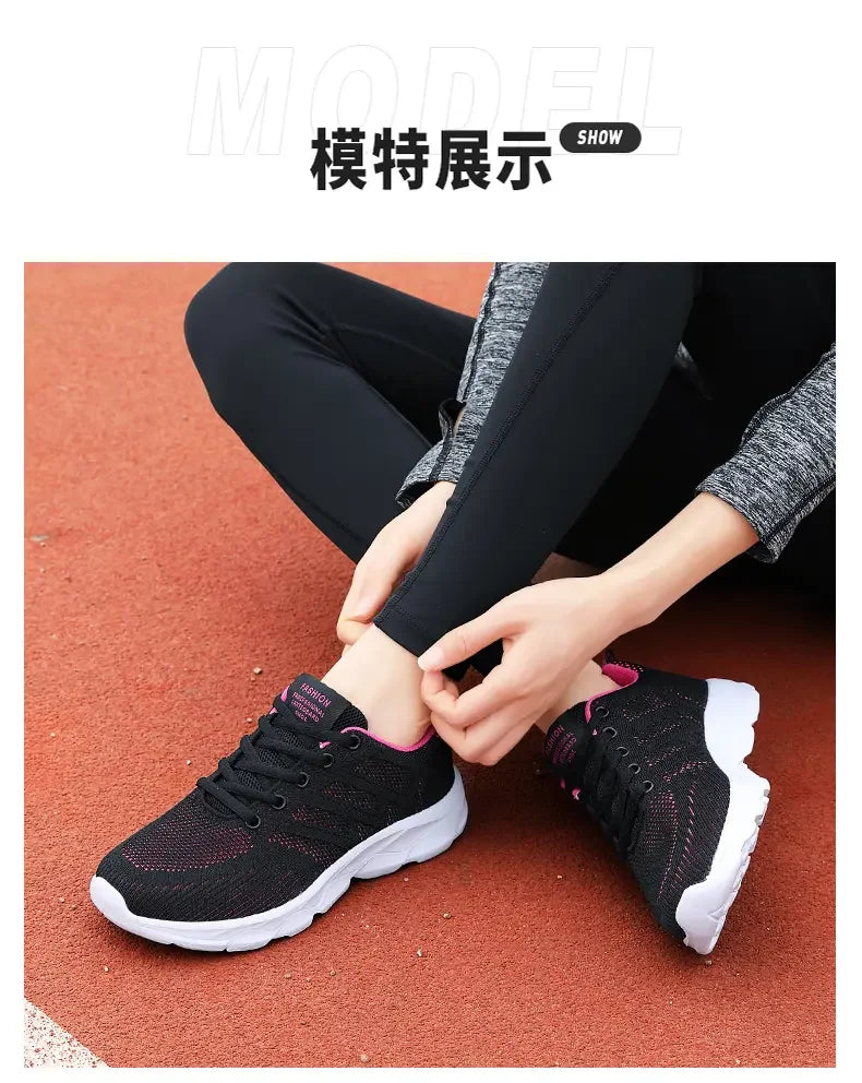 Woman Sneakers Casual Shoes 2023 New Breathable Walking Mesh Lace Up Flat Vulcanized Shoes Women Tenis Running Shoes for Women