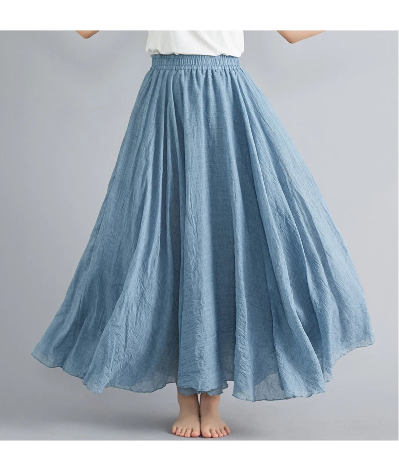 Fashion Cotton Linen Clothes Women Skirts Maxi Y2k Elegant Beach Saia Ropa Mujer Casual Vestido Boho Long Skirt Faldas Harajuku - reetell