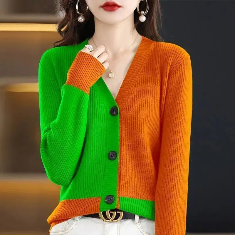 Women's Clothing Fashion Ladies Patchwork Cardigan Irregular Autumn Winter Thin Knitwear Casual Tops Buttons 2023 New Sweaters - reetell