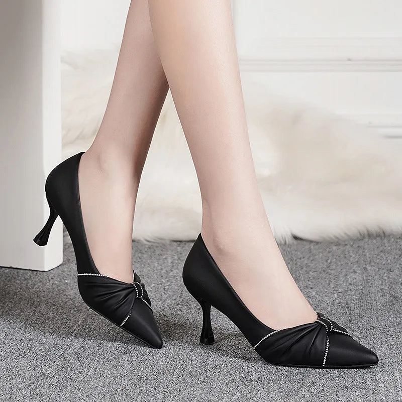 Black High-heeled Women's Slender Heel 2024 Autumn New Pointy Work Shoes Temperament Career Women's Shoes Not Tired Feet