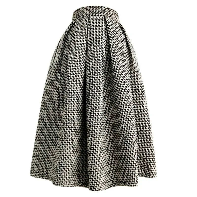 2023 New Autumn and Winter Fashion Thousand Bird Checker Half Skirt Temperament Commuter Women's High Waist Poached Skirt - reetell