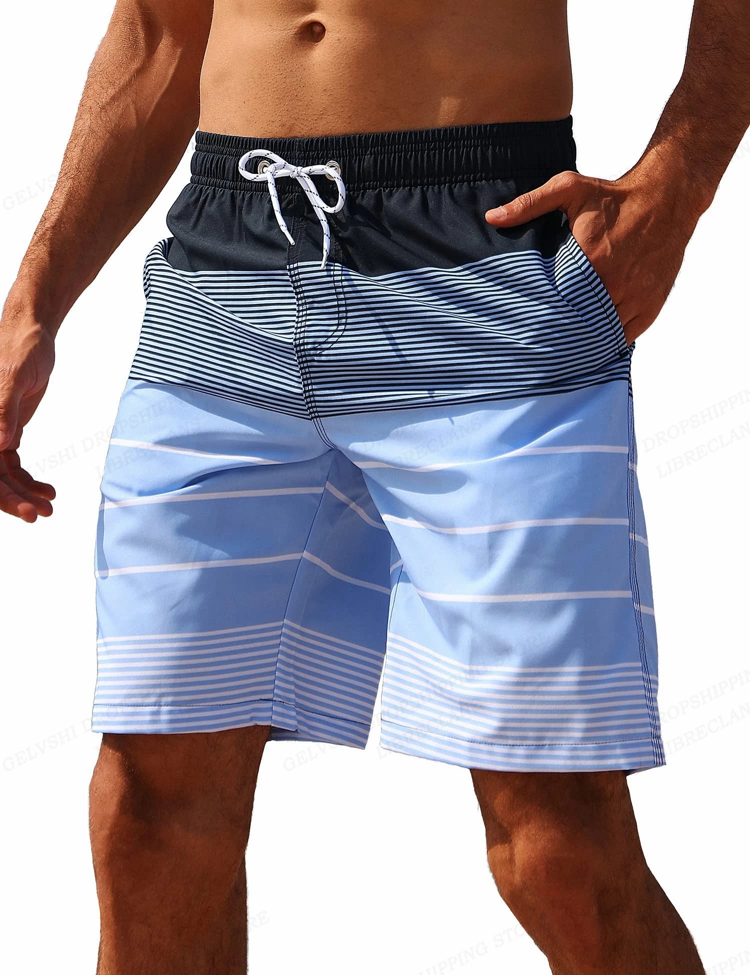 Striped Beach Shorts Men Fashion Swimwear Board Shorts Trunk Gym Fitness Pants Men's Briefs Swimsuit Kids Beachwear Short Boy - reetell