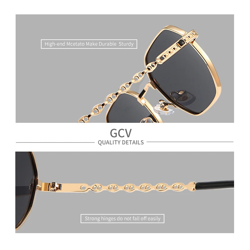 GCV brand classic retro women's rectangular square metal frame glasses, sunglasses, Polaroid lenses，Box Oculos De Sol Gafas - reetell