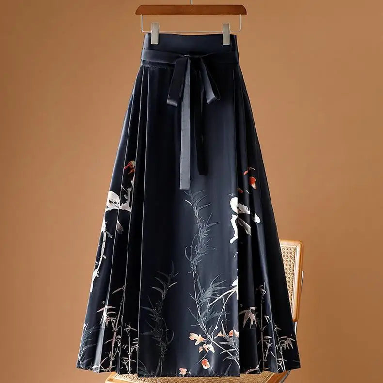 Vintage Maxi Chinese Style Horse Face Skirts for Women Saia One-piece Long Hanfu Pleated Skirt Woman Clothing Faldas Harajuku - reetell