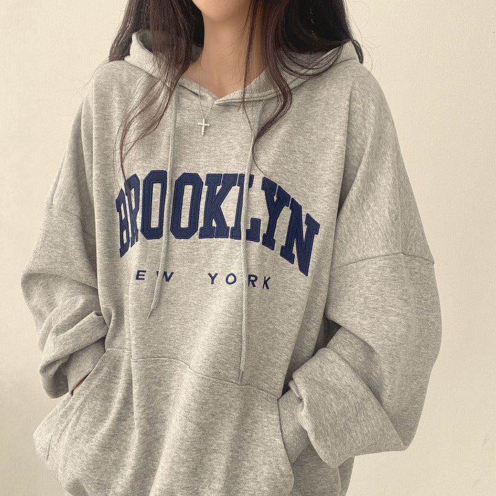 BROOKLYN Letter Print Hoodies Women Retro Chic Long Sleeve Loose Pullovers 2023 Harajuku Casual Hooded Sweatshirt Y2K Streetwear - reetell