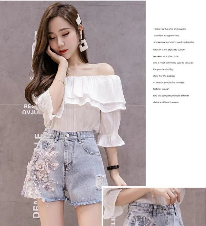 Denim Shorts Women's Latest Summer Outfit Wearing Loose European Fitting Versatile Slim High Waisted Perforated Short Jean Pants - reetell