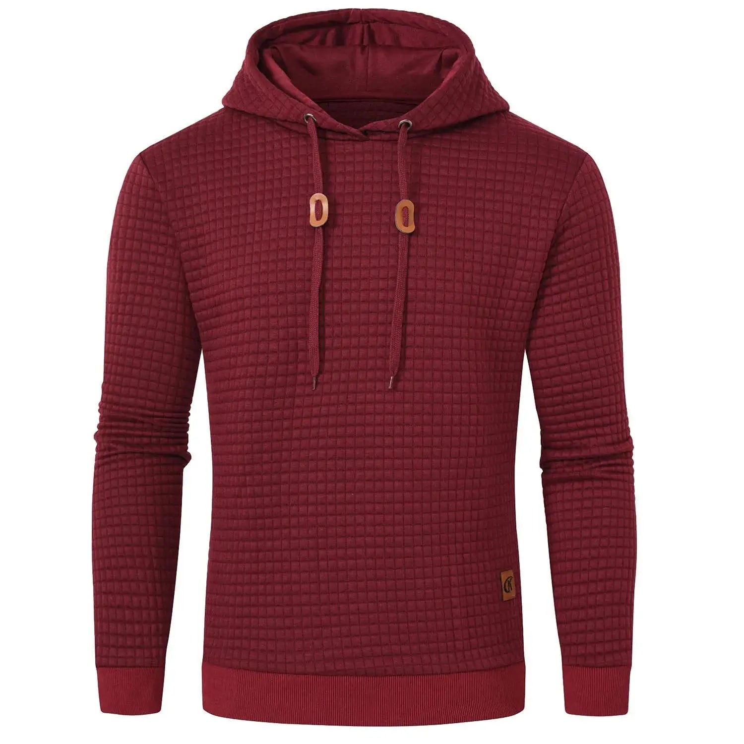 Men Autumn Casual Hoodies Long Sleeve Drawstring Pullover Sweatshirt Tracksuit Hooded Sweatshirts Streetwear with Plaid Jacquard - reetell